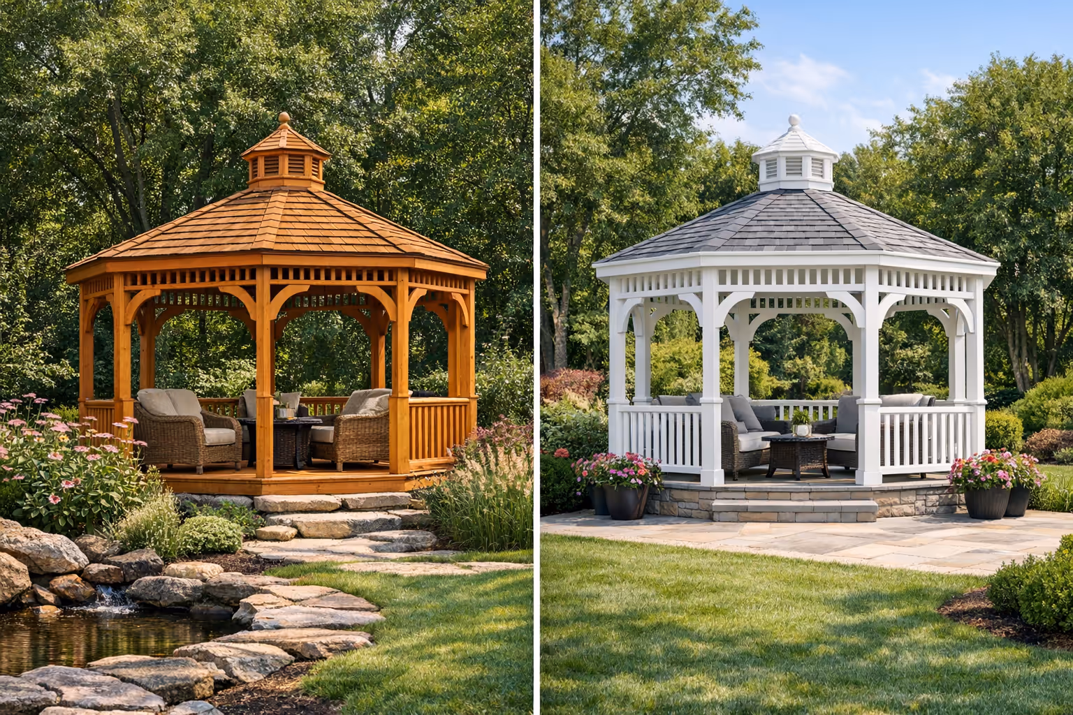 Cedar vs Vinyl Gazebo: Which Material Is Best for Your Backyard?